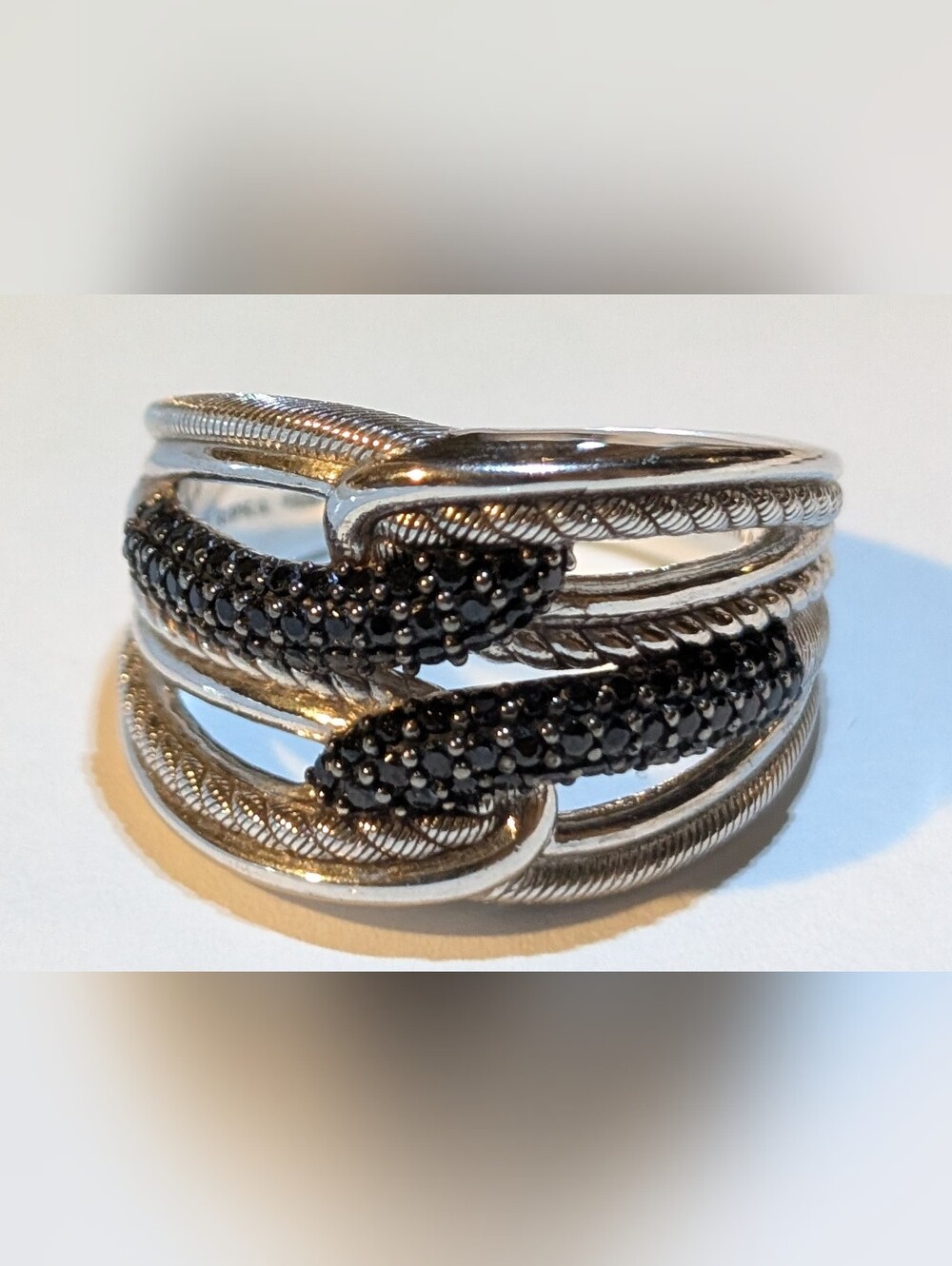 Judith Ripka Black Spinel Multi-Row Bypass Ring